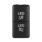 Black two-button LED fog light switch with lock, white icon labels