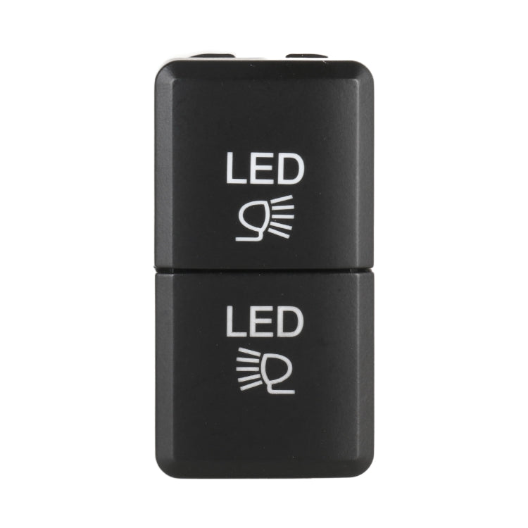 Black two-button LED fog light switch with lock, white icon labels