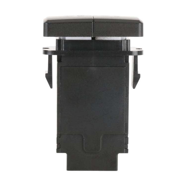 Back view of black dual fog light switch with lock, mounting tabs visible