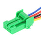 Wire harness connector for fog light dual switch with lock, green plug with multicolor leads