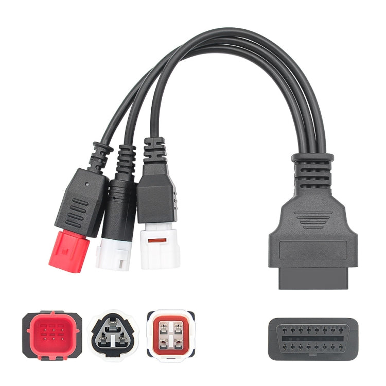 Motorcycle OBDII adapter cable with multi-pin connectors and red plug