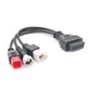 Motorcycle diagnostic cable with gray OBDII connector and red and white adapters