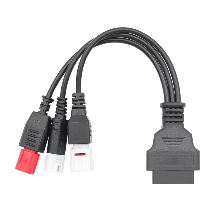 Motorcycle OBDII adapter cable with gray OBD connector and red 3-pin plug
