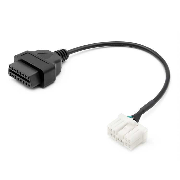 OBDII to 12-pin adapter cable with long black cord and two connector ends