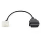 OBDII to 12-pin adapter cable with black OBDII plug on right and white 12-pin on left