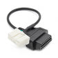 OBDII to 12-pin adapter cable with black OBDII plug and white 12-pin connector