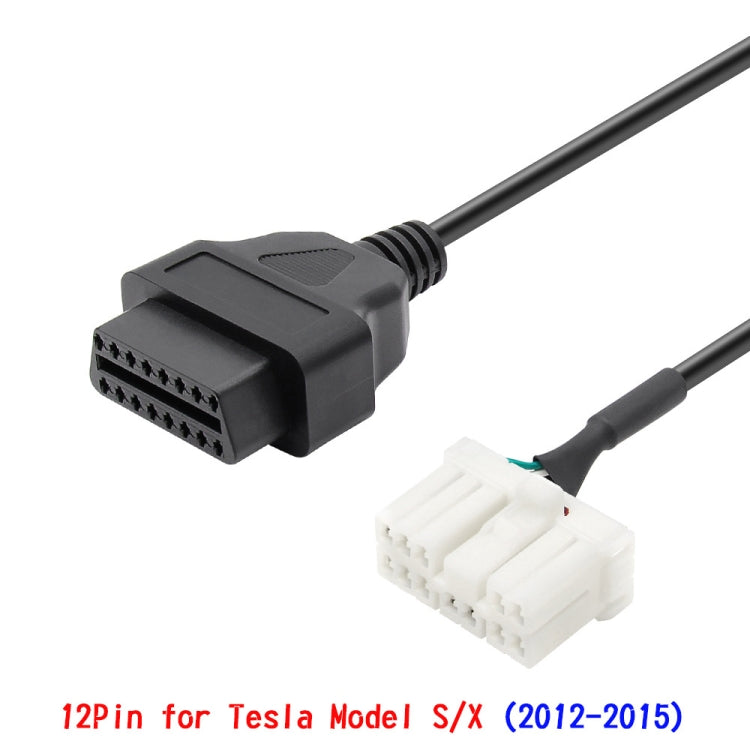 OBDII to 12-pin adapter cable close-up with black OBDII plug and white 12-pin housing
