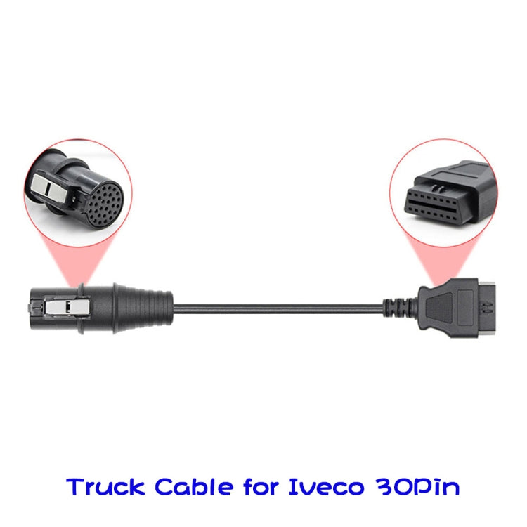 Truck diagnostic adapter cable with 30-pin plug and OBD-II 16-pin plug