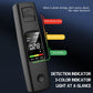 Black handheld alcohol tester with LCD reading and 3-color detection indicator