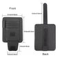 Black sun visor glasses holder, front and back views with hanging strap