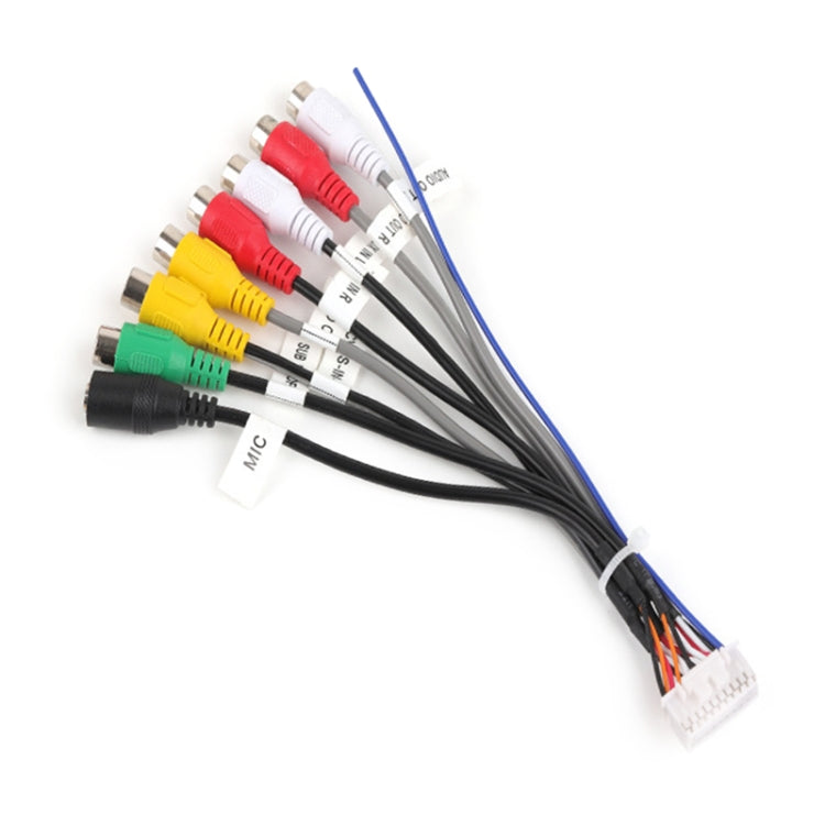 Multi-connector audio cable with RCA male plugs in red, white, yellow, green, black