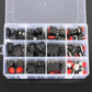 Universal power switch button assortment kit open case with multiple black and red switch components