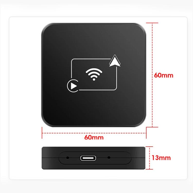 Black car AI box with front port and size diagram, 60mm by 13mm