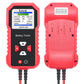 Red car battery tester front LCD and back panel with connector holes