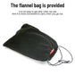 Black flannel storage bag with drawstring for battery tester
