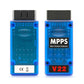 MPPS V22 ECU tuning tool front and back view, blue case with V22 label