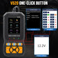Handheld gray OBDII/CAN car fault diagnostic scanner with orange keypad and display