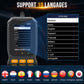 Handheld OBDII code reader with language selection list and on-screen prompts