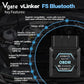 Black OBD2 Bluetooth diagnostic tool with blue feature callout diagram