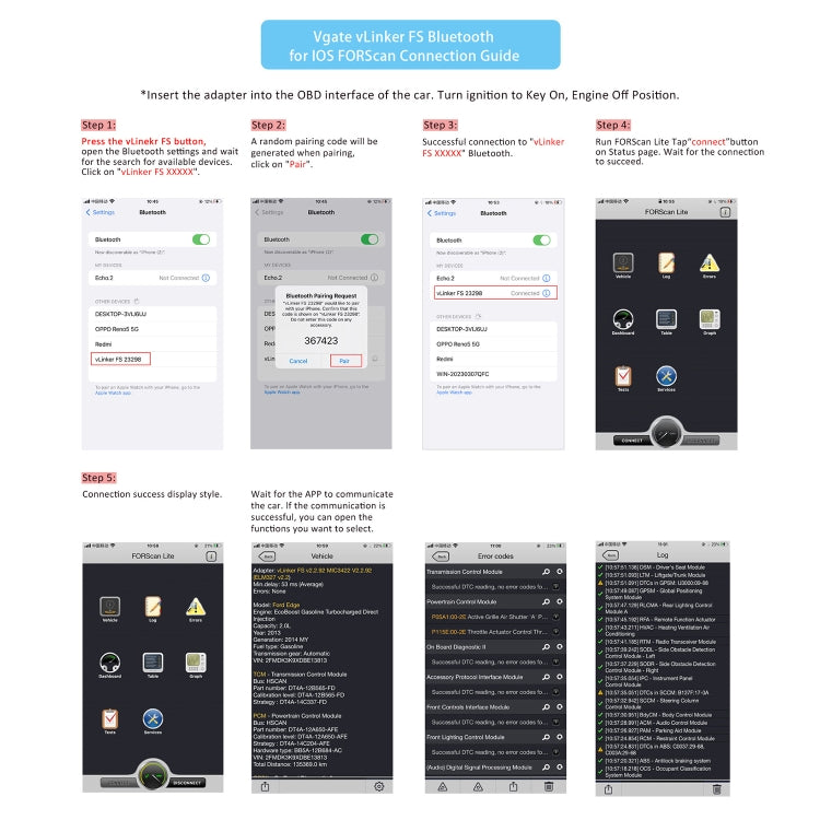 OBD2 Bluetooth diagnostic tool for OBD2-to-app setup guide screenshot collage