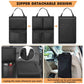 Black modular car organizer bag with three zip sections and top carry handle
