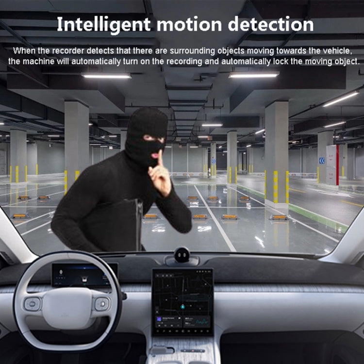 Car dash cam concept scene with in-car motion detection on display