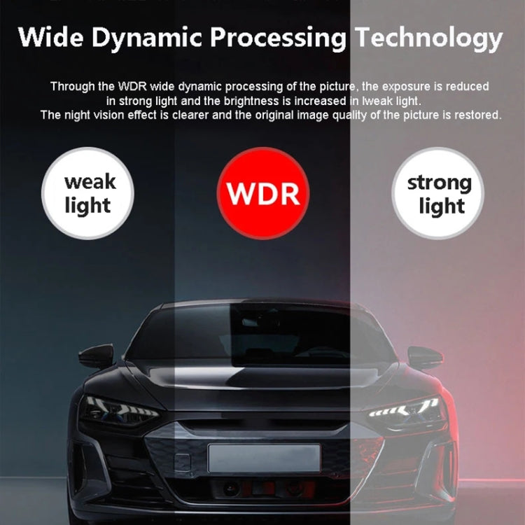 Car dash cam WDR processing graphic over a parked car