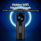 Car dash cam with circular camera lens and WiFi signal ring effect