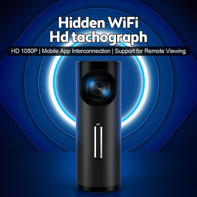 Car dash cam with circular camera lens and WiFi signal ring effect