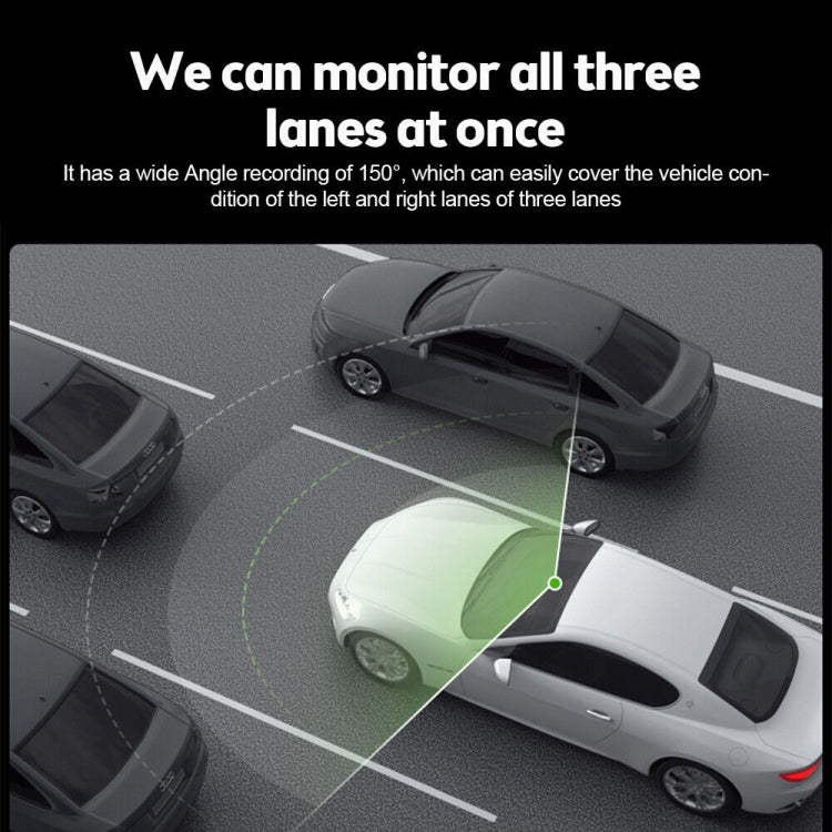 Wide-angle car dash cam coverage diagram for three lanes