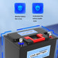 Car battery tester with red and black battery clamp connectors and LCD health display