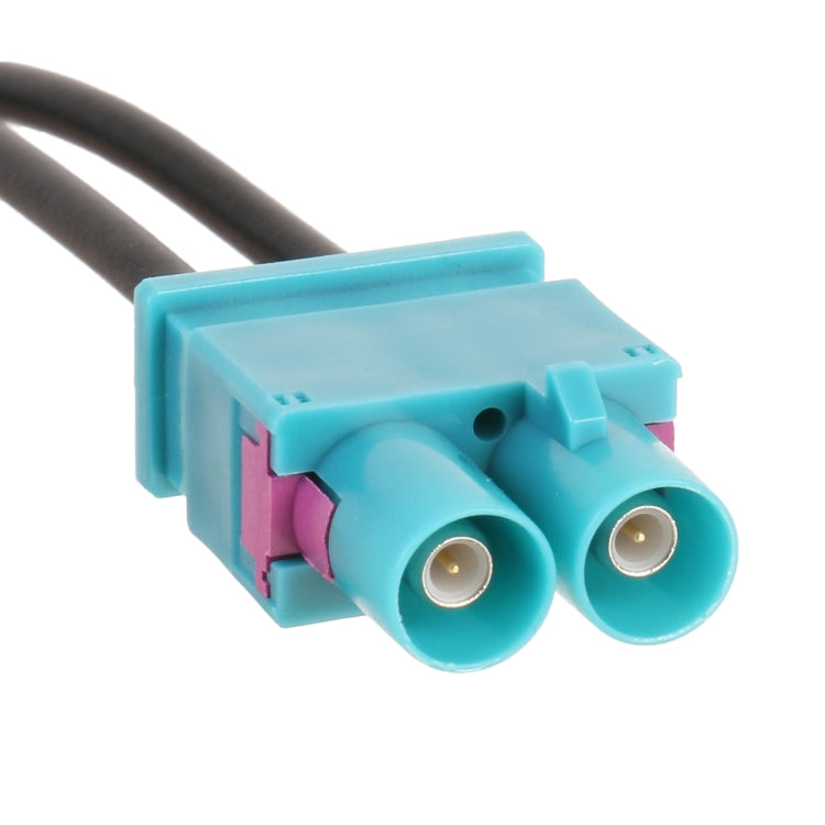 Turquoise dual-contact FAKRA RF antenna adapter socket with metal pin terminals