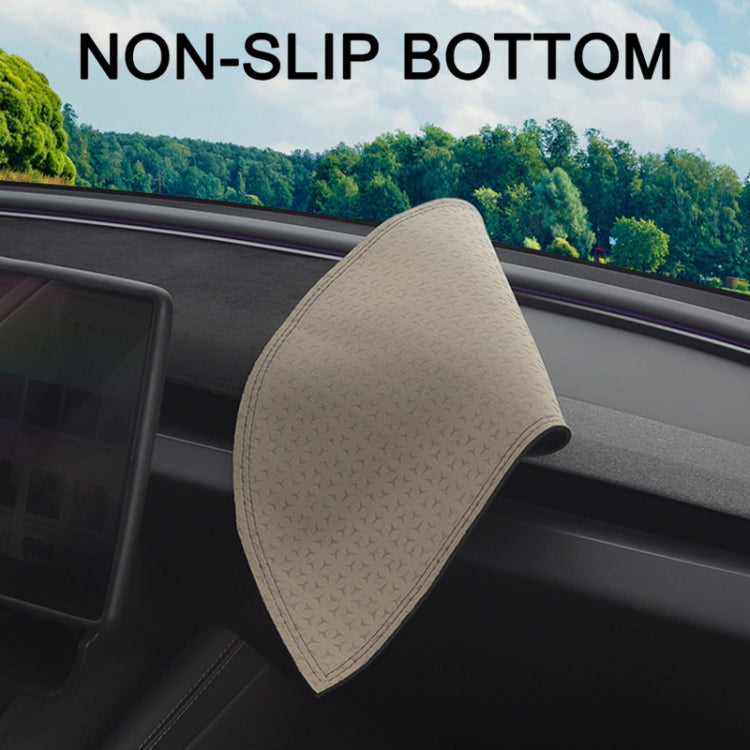 Beige dashboard lightproof mat with textured non-slip surface, on car dash