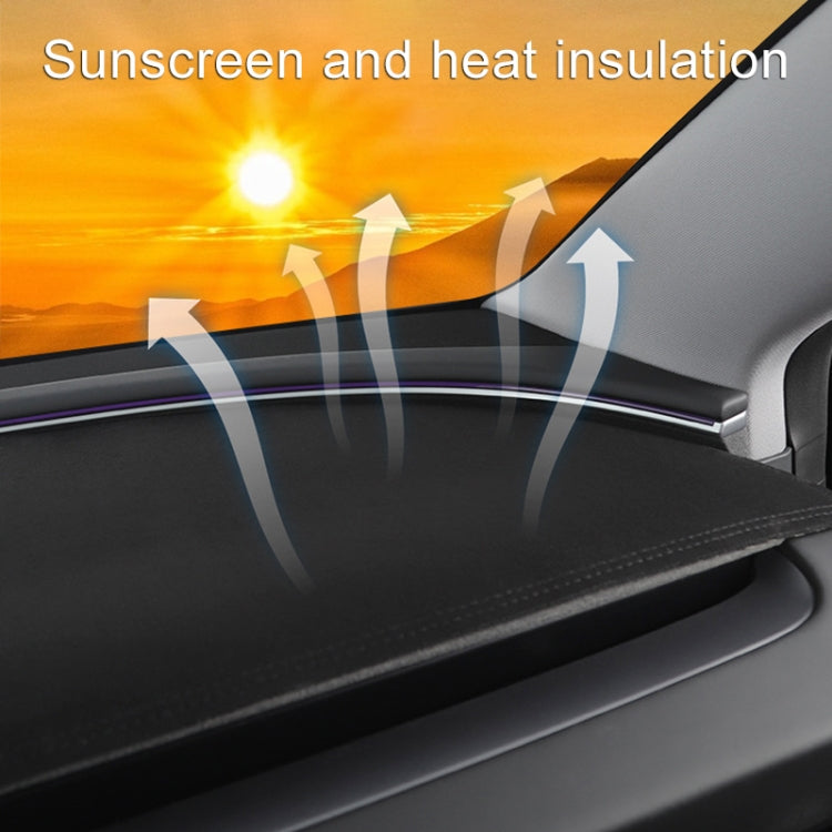 Black dashboard lightproof mat on dash with sun-ray heat insulation graphic