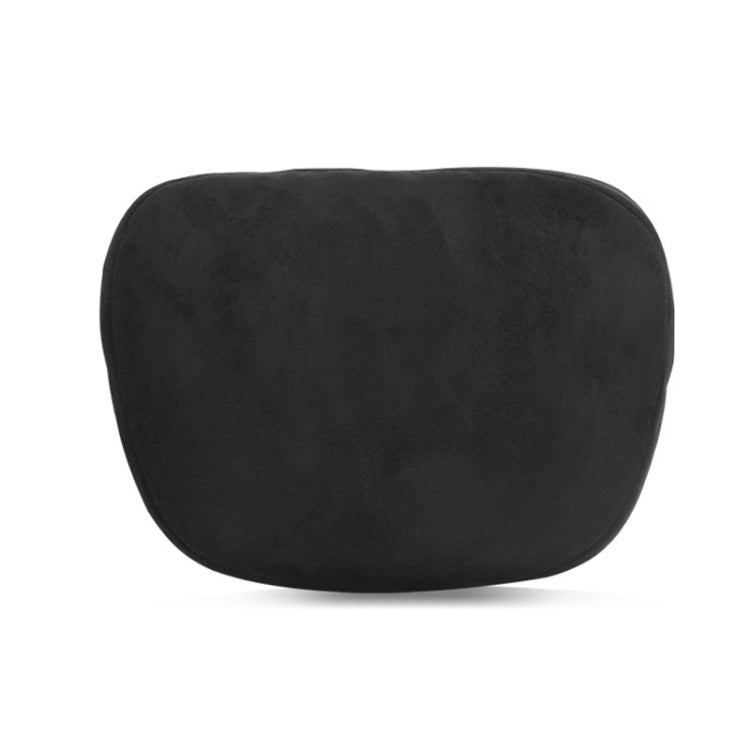 Black headrest neck protector with rounded suede-style cover for car seats