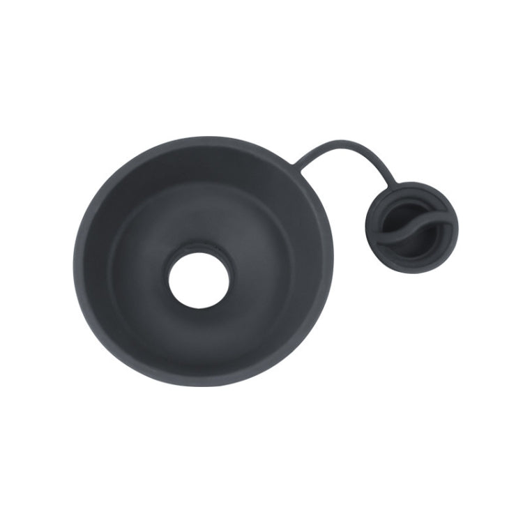 Gray car water filling funnel, round cup with central opening and small spout cap