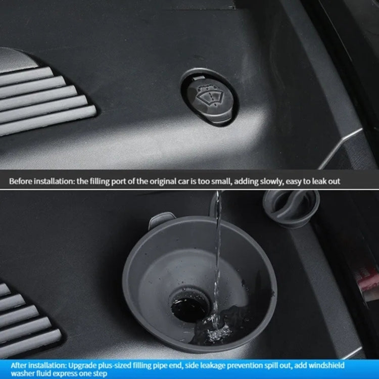 Car hood wiper water funnel pouring water, gray round cup with spout