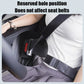Black seat gap storage box positioned near seat belt, belt area clear