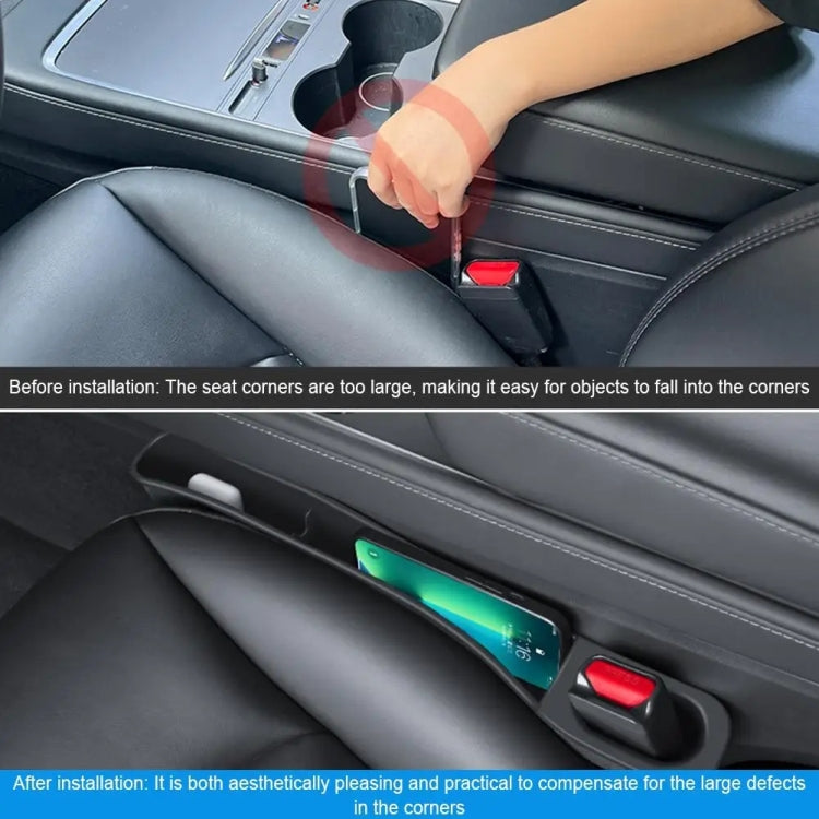 Black car seat gap storage box installed in the rear seat corner gap