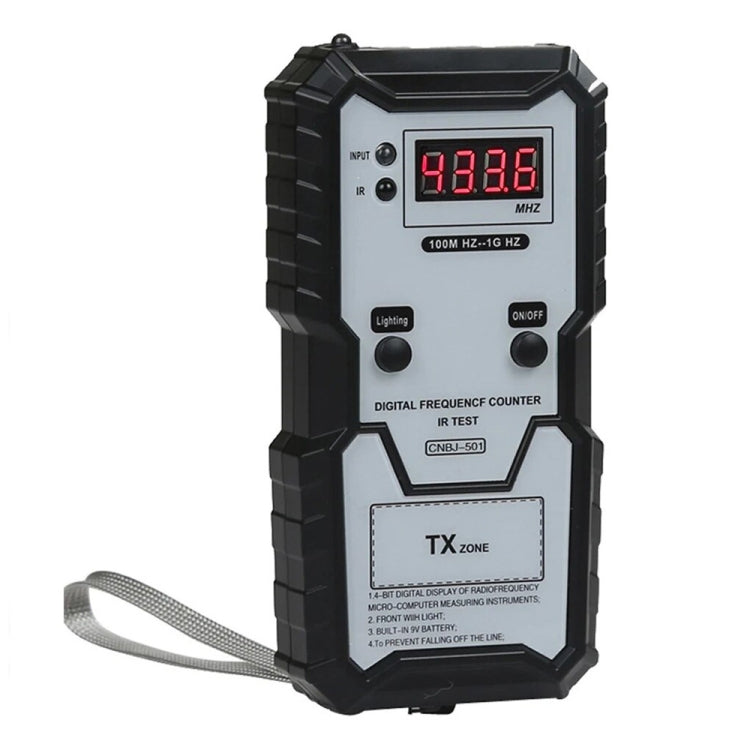 Infrared frequency tester digital counter, black/gray housing with red LCD display
