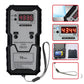 Infrared frequency tester with red LCD, black device and gray control panel, lanyard