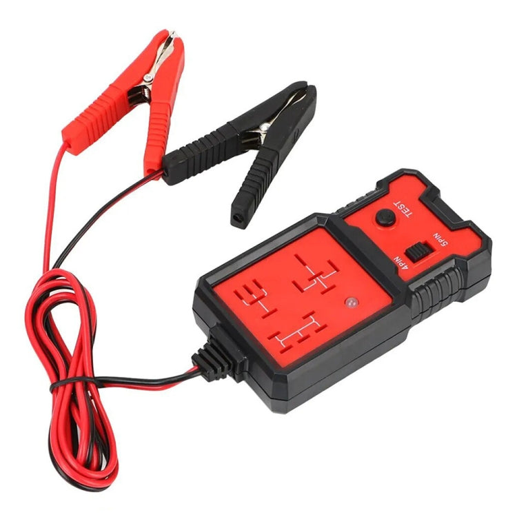 Automotive relay tester with red and black test clips and red-black control unit