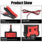 Automotive relay tester with clamp-style leads and red control screen on stand
