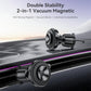 Car air vent magnetic phone holder with round magnetic pad and vent clip attachment.