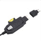Black blade fuse current tester adapter with metal contacts and yellow indicator