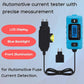 Blue automotive current tester with LCD display and blue backlight, blade fuse adapters