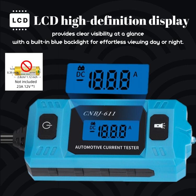 Blue current tester showing LCD reading 188.8 A on the screen