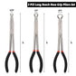 Set of 3 extended reach hose grip pliers, pointed jaws and black handles with red rings