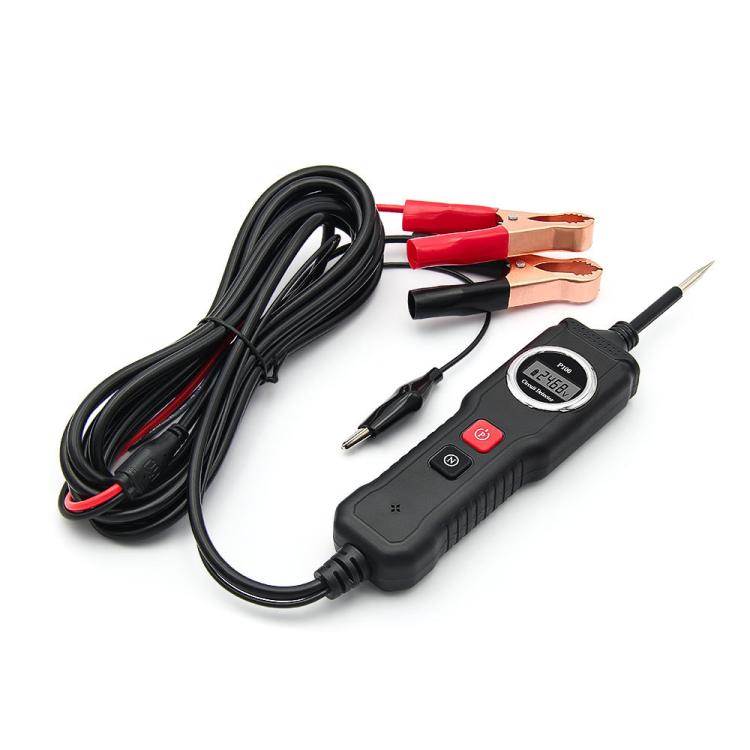 Electric circuit tester device with coiled cable and red and black alligator clips