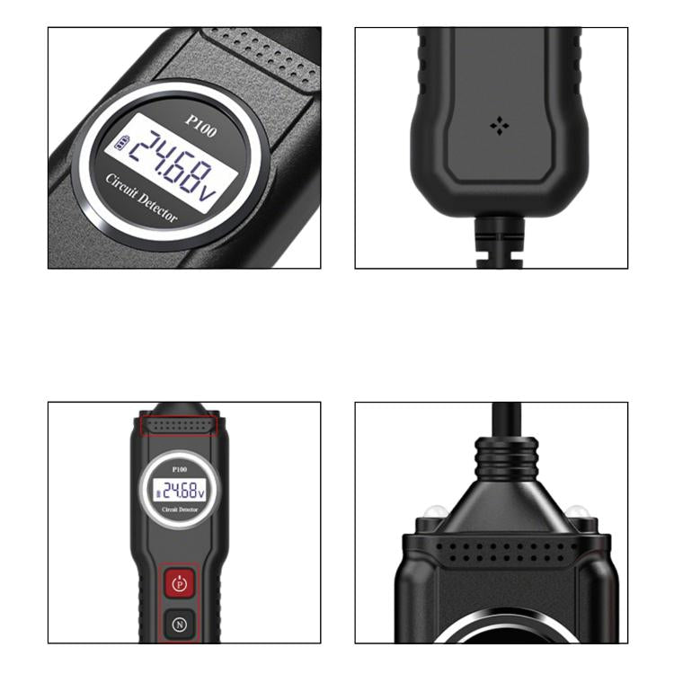 Electric circuit tester with circular LCD voltage readout and top connection port